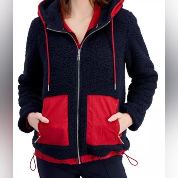 Tommy Hilfiger Big Color-Block Sherpa Full Zip Jacket Navy Sz S NWT MSRP $109.50 - Picture 1 of 4